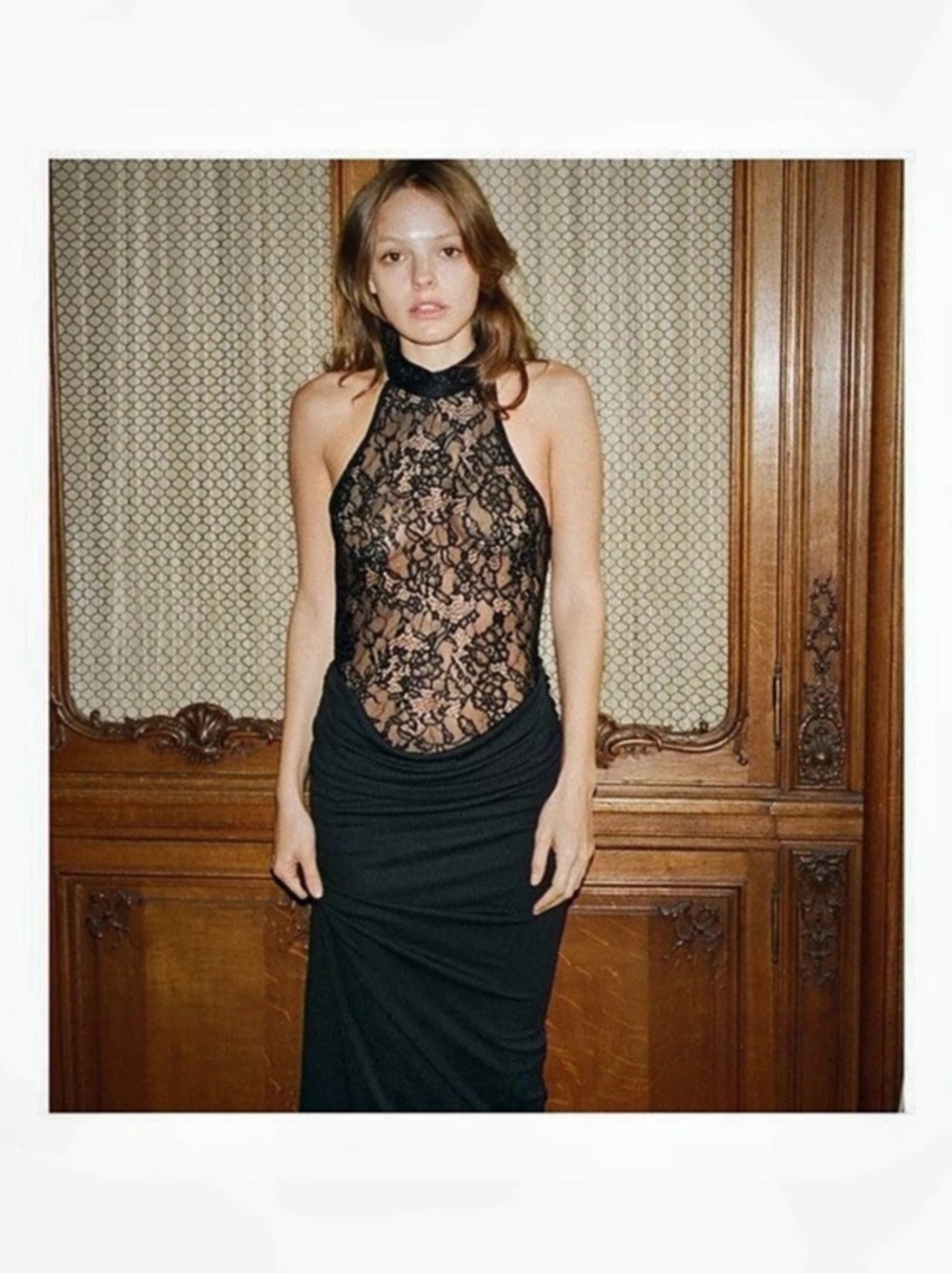 Zara ZW Collection Lace Halter Dress Black